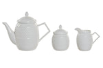 Set de 5 tetera de porcelana/bambú blanco