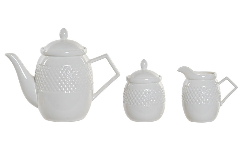 Set de 5 tetera de porcelana/bambú blanco