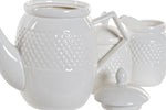 Set de 5 tetera de porcelana/bambú blanco